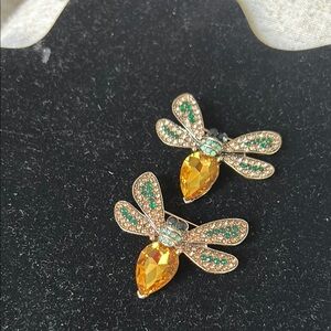 Elegant Gold and Green Dragonfly Earrings